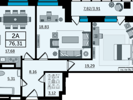 Продается 2-комнатная квартира ЖК Кристалл 2, 79.7  м², 14346000 рублей