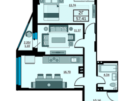 Продается 2-комнатная квартира ЖК Рубин, литер 3, 57.6  м², 10483200 рублей