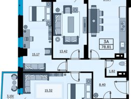 Продается 3-комнатная квартира ЖК Сердце Ростова 2, литер 1, 78.72  м², 10705920 рублей