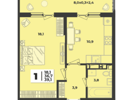 Продается 1-комнатная квартира ЖК Лето, литера 1.6, 39.1  м&sup2;, 6441310 рублей