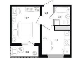 Продается 1-комнатная квартира ЖК 5 элемент Аске, лит 5-12 стр.1, сек.1,2, 29.5  м², 3852700 рублей