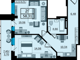 Продается 2-комнатная квартира ЖК Кристалл 2, 59.9  м², 10482500 рублей