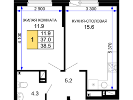 Продается 1-комнатная квартира ЖК Дыхание, литер 30, 38.5 м², 5505500 рублей