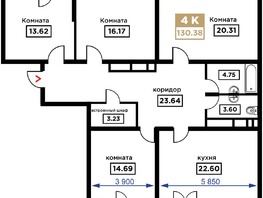 Продается 4-комнатная квартира ЖК Сердце, 130.38  м², 42373500 рублей