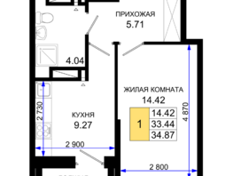 Продается 1-комнатная квартира ЖК Октябрь Парк, 2.1, 34.87  м², 4533100 рублей