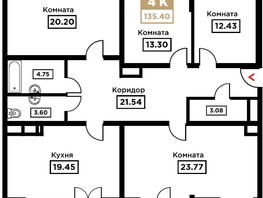 Продается 4-комнатная квартира ЖК Сердце, 135.4  м², 44005000 рублей