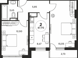 Продается 2-комнатная квартира ЖК Гринсайд, 5.1-5.5, 48.02  м², 9230000 рублей