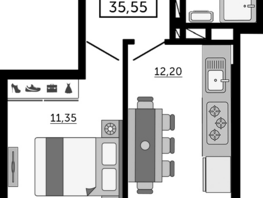 Продается 1-комнатная квартира ЖК Донской Арбат 2, литер 1, 35.4  м², 5487000 рублей