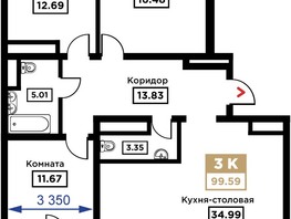 Продается 3-комнатная квартира ЖК Сердце, 99.59  м², 34856500 рублей