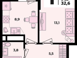 Продается 1-комнатная квартира ЖК Родной дом 2, литера 1, 32.6  м², 5037800 рублей