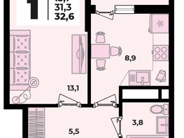 Продается 1-комнатная квартира ЖК Родной дом 2, литера 3, 32.6  м², 4222800 рублей