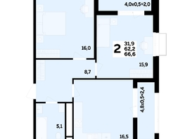 Продается 2-комнатная квартира ЖК МЕГАСИТИ, литера 1.2, 66.6  м², 9182500 рублей