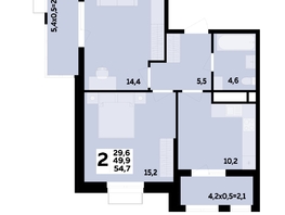 Продается 2-комнатная квартира ЖК МЕГАСИТИ, литера 1.2, 54.7  м², 7819750 рублей