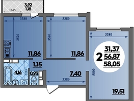 Продается 2-комнатная квартира ЖК Предгорье ЛАГО-НАКИ, литера 7, 58.05  м², 6300999 рублей