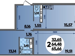 Продается 2-комнатная квартира ЖК Предгорье ЛАГО-НАКИ, литера 1, 65.66 м², 7419580 рублей
