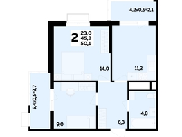 Продается 2-комнатная квартира ЖК МЕГАСИТИ, литера 1.2, 50.1 м², 7524970 рублей