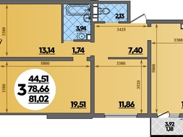Продается 3-комнатная квартира ЖК Предгорье ЛАГО-НАКИ, литера 2, 81.02 м², 8174918 рублей