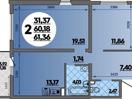 Продается 2-комнатная квартира ЖК Предгорье ЛАГО-НАКИ, литера 2, 61.36 м², 6860048 рублей