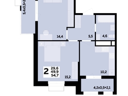 Продается 2-комнатная квартира ЖК МЕГАСИТИ, литера 1.2, 54.7  м², 8093250 рублей