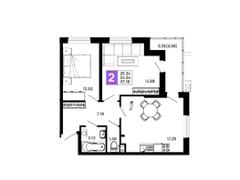 Продается 2-комнатная квартира ЖК Долина, Литер 1, 57.18 м², 6747240 рублей