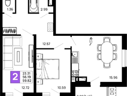 Продается 2-комнатная квартира ЖК Долина, литер 2, 59.82 м², 7178400 рублей