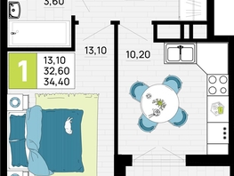 Продается 1-комнатная квартира ЖК Традиции, Литер 1, 34.4 м², 5160000 рублей