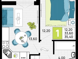 Продается 1-комнатная квартира ЖК Традиции, Литер 1, 35.4 м², 5310000 рублей
