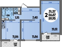 Продается 2-комнатная квартира ЖК Предгорье ЛАГО-НАКИ, литера 7, 59.95  м², 7299999 рублей