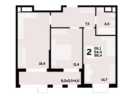 Продается 2-комнатная квартира ЖК МЕГАСИТИ, литера 1.2, 58.4  м², 8878440 рублей