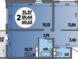 Продается 2-комнатная квартира ЖК Предгорье ЛАГО-НАКИ, литера 2, 60.62  м², 6971300 рублей