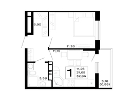 Продается 1-комнатная квартира ЖК Горные высоты, литер 5.1, 32.64  м², 4210560 рублей
