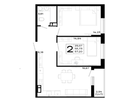Продается 2-комнатная квартира ЖК Горные высоты, литер 5.2, 57.2  м², 6578000 рублей