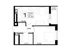 Продается 1-комнатная квартира ЖК Горные высоты, литер 5.2, 34.88  м², 4569280 рублей
