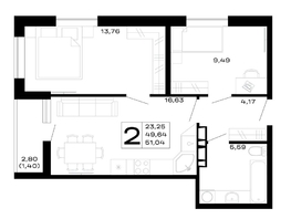 Продается 2-комнатная квартира ЖК Горные высоты, литер 5.1, 51.04  м², 5971680 рублей