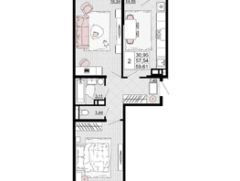 Продается 2-комнатная квартира ЖК Дружба, 2, 59.61  м&sup2;, 7808910 рублей