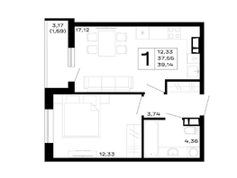 Продается 1-комнатная квартира ЖК Горные высоты, литер 5.3, 39.14  м&sup2;, 5831860 рублей