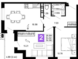 Продается 2-комнатная квартира ЖК Долина, литер 3, 56.96  м&sup2;, 7404800 рублей
