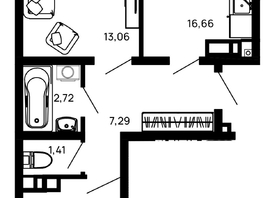 Продается 2-комнатная квартира ЖК Долина, литер 1, 56.52  м&sup2;, 7234560 рублей