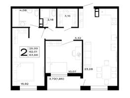 Продается 2-комнатная квартира ЖК Горные высоты, литер 5.1, 63.86  м&sup2;, 8748820 рублей