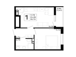 Продается 1-комнатная квартира ЖК Горные высоты, литер 5.2, 35.72  м&sup2;, 5393720 рублей