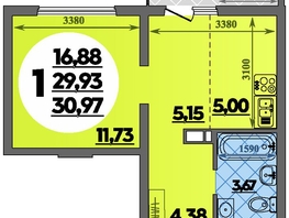 Продается Студия ЖК Предгорье ЛАГО-НАКИ, литера 4, 30.97  м&sup2;, 4829000 рублей