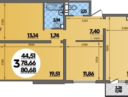 Продается 3-комнатная квартира ЖК Предгорье ЛАГО-НАКИ, литера 4, 80.68  м&sup2;, 8850999 рублей