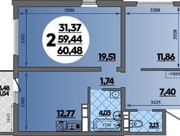 Продается 2-комнатная квартира ЖК Предгорье ЛАГО-НАКИ, литера 4, 60.48  м&sup2;, 7239999 рублей