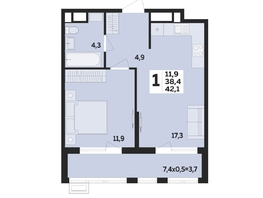 Продается 1-комнатная квартира ЖК Мегасити, литер 2.1, 42.1  м&sup2;, 7560900 рублей