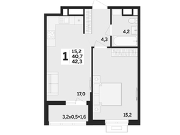 Продается 1-комнатная квартира ЖК Мегасити, литер 2.1, 42.3  м&sup2;, 7596700 рублей