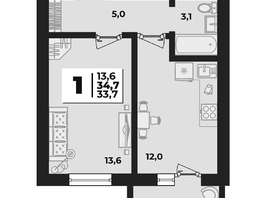 Продается 1-комнатная квартира ЖК Дарград, литера 42, 34.7  м&sup2;, 5173250 рублей