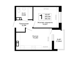 Продается 1-комнатная квартира ЖК Горные высоты, литер 5.1, 35.02  м&sup2;, 5463120 рублей