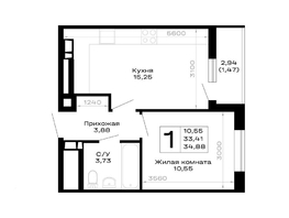 Продается 1-комнатная квартира ЖК Горные высоты, литер 5.2, 34.88  м&sup2;, 5441280 рублей