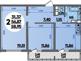 Продается 2-комнатная квартира ЖК Предгорье ЛАГО-НАКИ, литер 3, 58.95  м&sup2;, 7244955 рублей