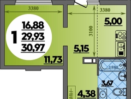 Продается Студия ЖК Предгорье ЛАГО-НАКИ, литер 3, 30.97  м&sup2;, 4682664 рублей